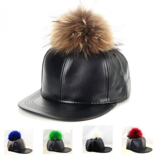 Leather Baseball Cap Real Fur Hats